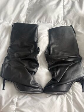 Alexander McQueen Black Slouchy Knee-High Heeled Boots
